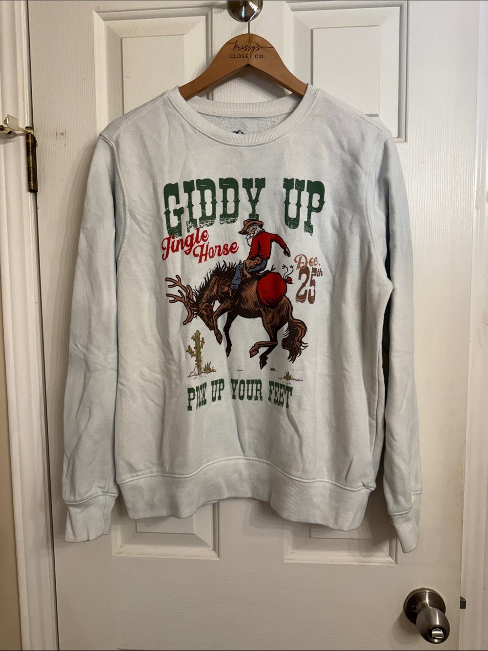 Giddy Up Jingle Horse Graphic Crewneck Sweater - White